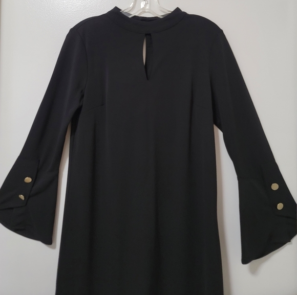 Ann Taylor Black Long Bell Sleeve Jersey Shift Dress Size Small Stretch - Picture 3 of 14
